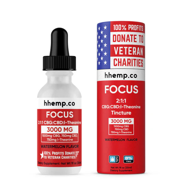 HHEMP CBG+CBD Tincture - Focus |  3000MG | Watermelon Flavor | 12 Ct/Box
