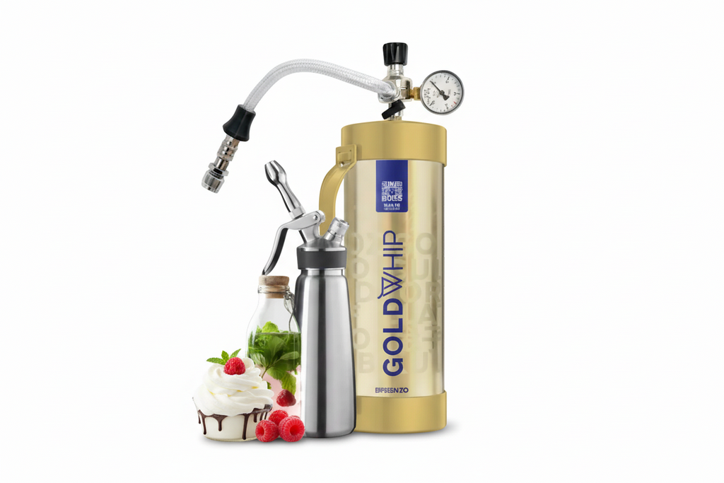 Food-grade Gold Whip Maxi 2000g cream charger tank, 2 tanks per case