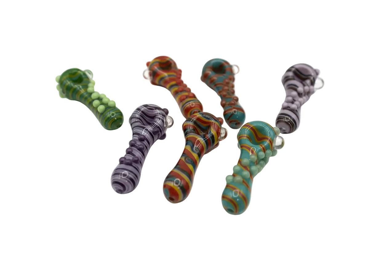 IC GLASS - Premium Glass Swirl Hand pipe with beeds | ICHP1040