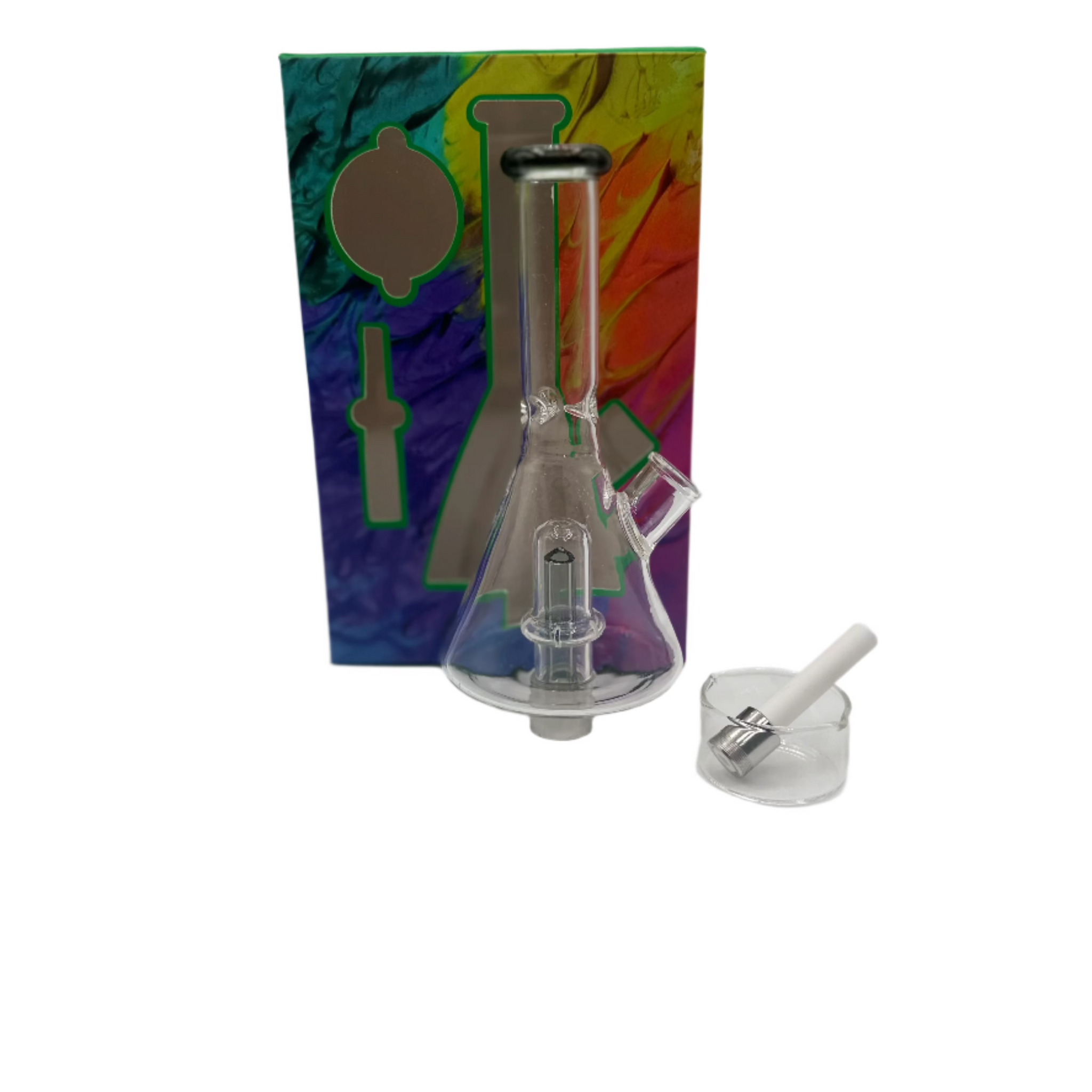 Vibrant Glass Beaker Nectar Collector with Screw-On Ceramic Tip & Dish