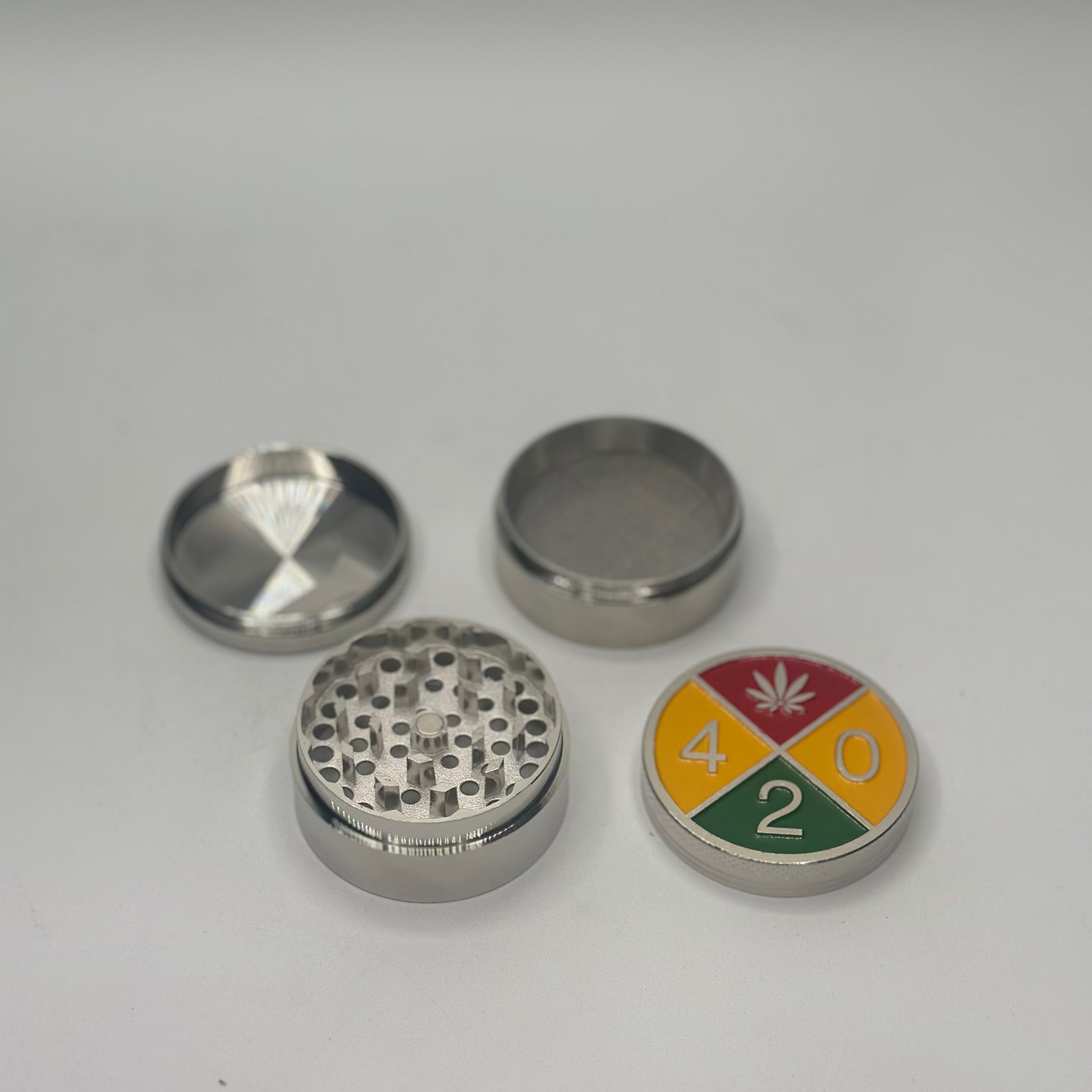 Tuff Shredder Grinder - Silver Grinder | 420 and leaf Engraved