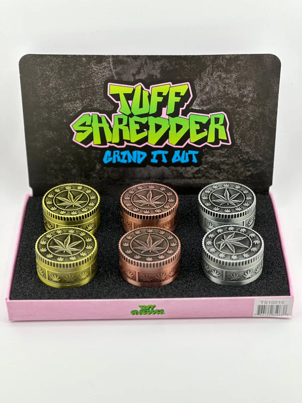 Tuff Shredder - 45MM Antique Style Weed on Top 4 Piece Grinder with Ashtray | 6 Ct/Box