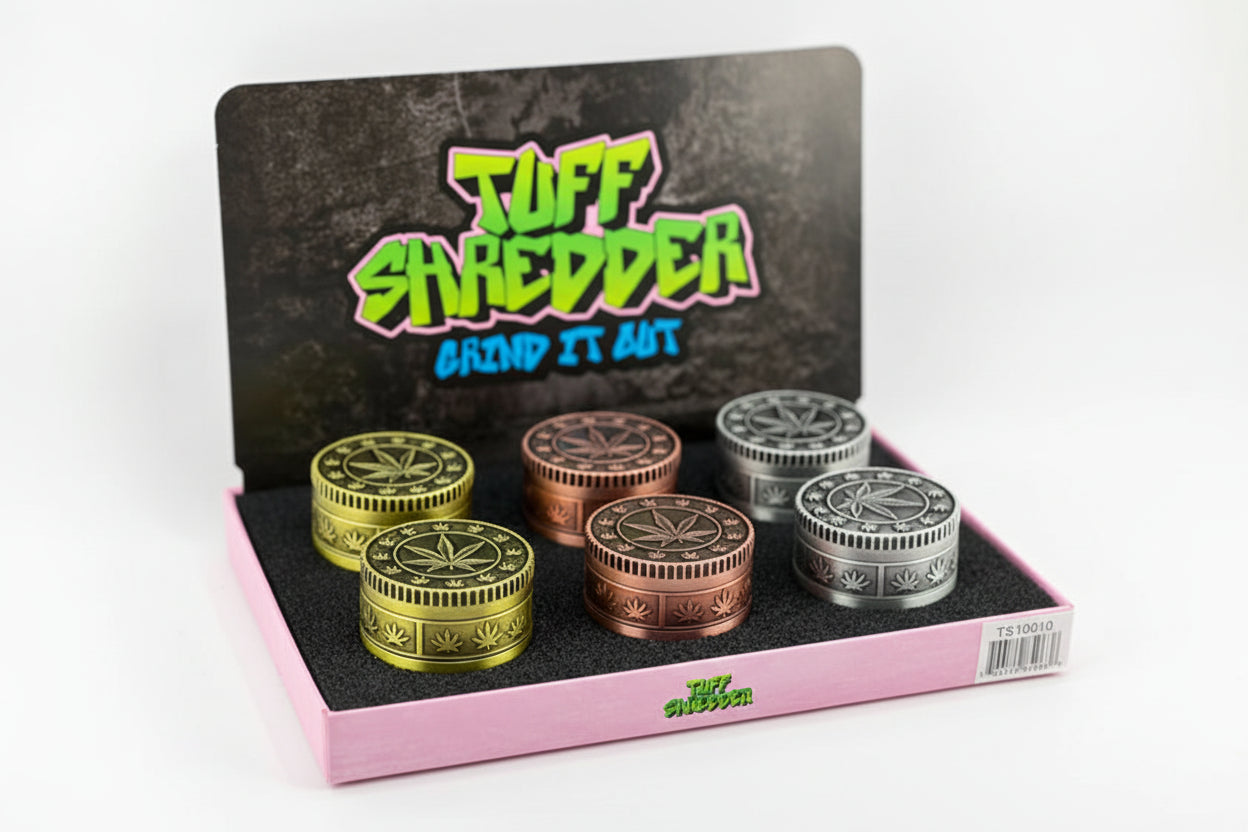 Tuff Shredder - 45MM Antique Style 4 Piece Grinder with Ashtray | 6 Units / Box | Box
