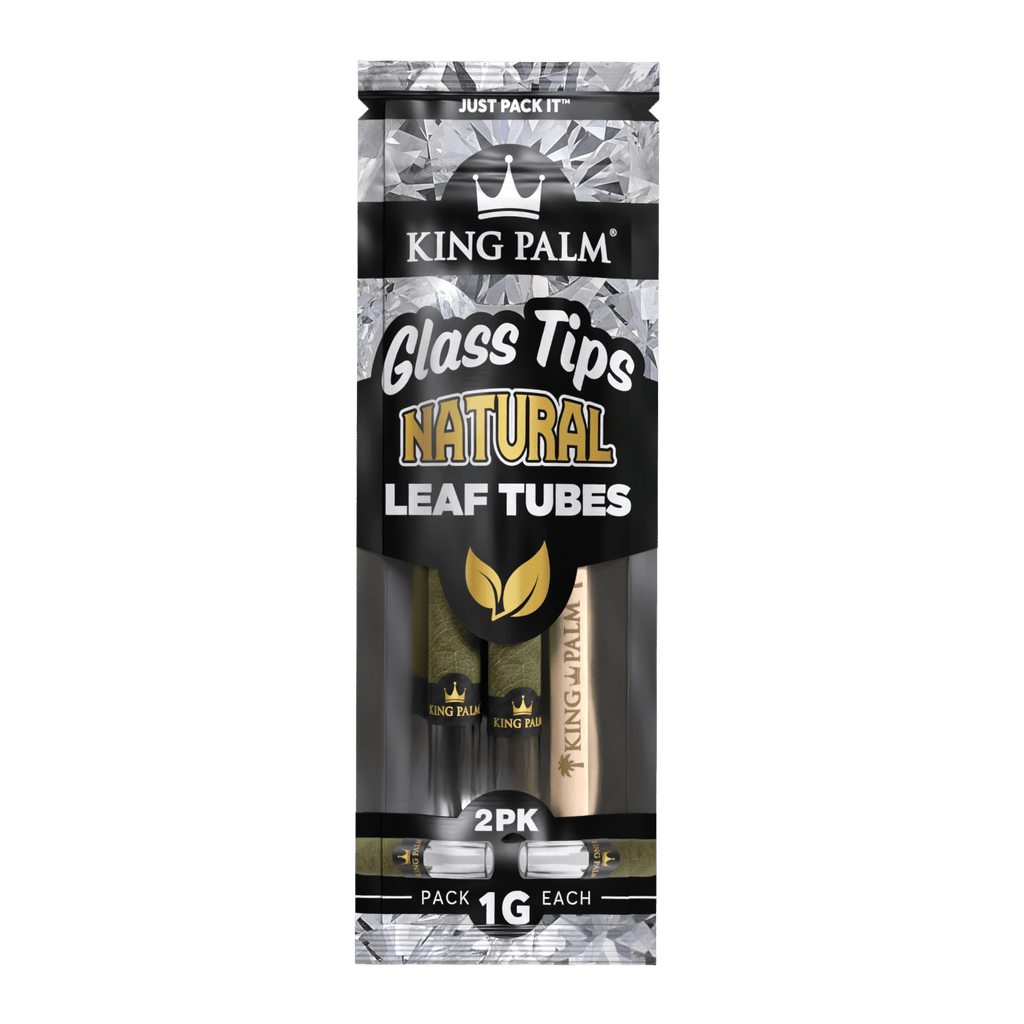 King Palm - Glass Tips | Natural Leaf Tubes| 1G Each | 2Pack | 16packs/Box | WR13