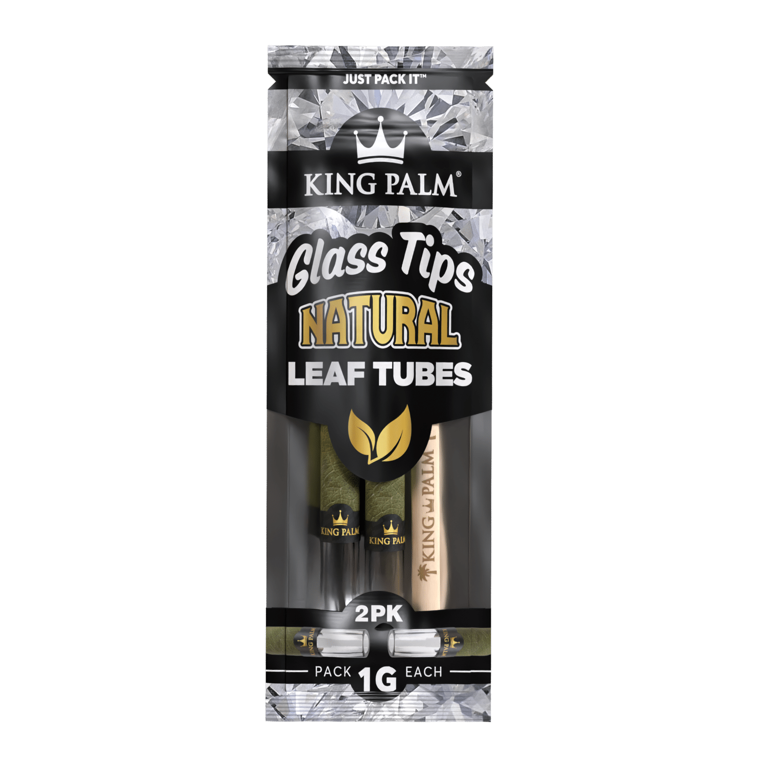King Palm - Glass Tips | Natural Leaf Tubes| 1G Each | 2Pack | 16packs/Box | WR13