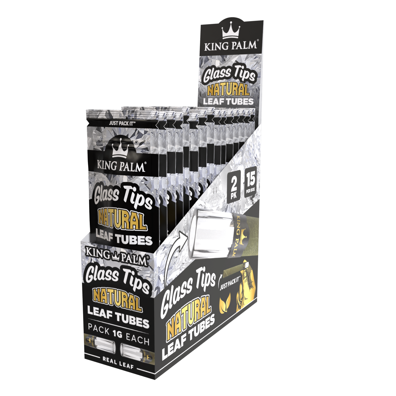 King Palm - Glass Tips | Natural Leaf Tubes| 1G Each | 2Pack | 16packs/Box | WR13 Secondary image