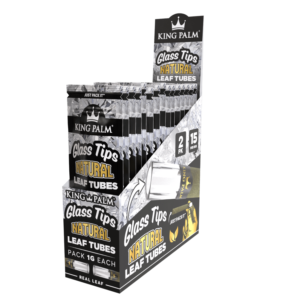 King Palm - Glass Tips | Natural Leaf Tubes| 1G Each | 2Pack | 16packs/Box | WR13