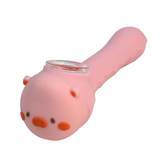 Silicone - 3.5" Creative Cute Piggy Hand Pipe with Glass Bowl | 5 Units / Pack | Pack