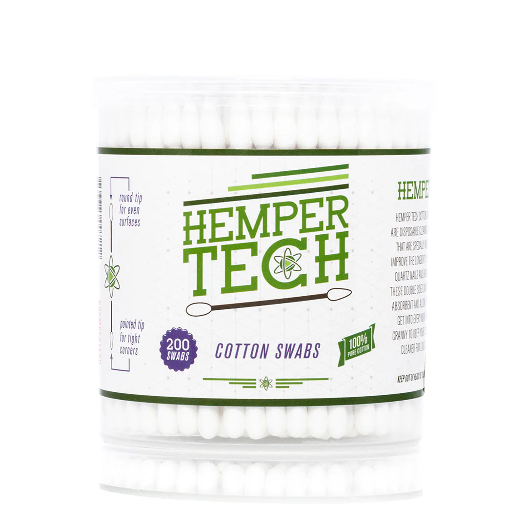 HEMPER TECH Cotton Swabs 200-pack made with 100% pure cotton for cleaning quartz bangers and glass accessories.