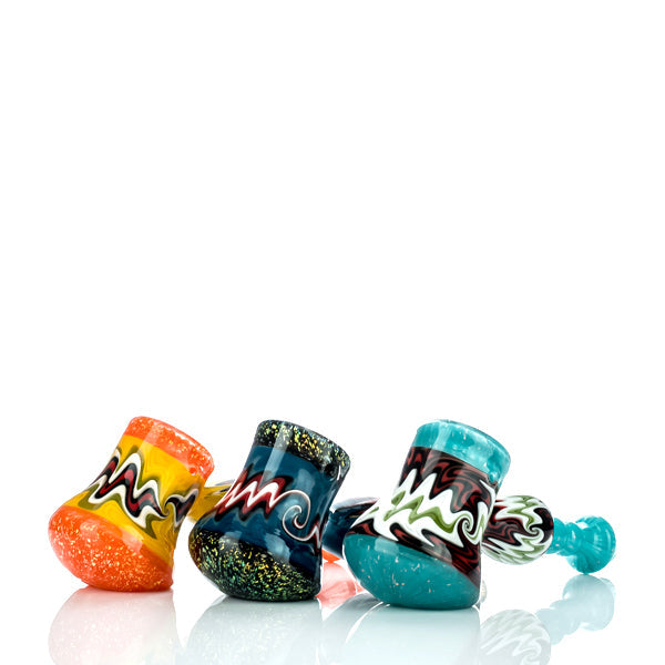 IC Glass hammer hand pipe with colorful swirl design, available in five unique shades for a stylish smoking experience.