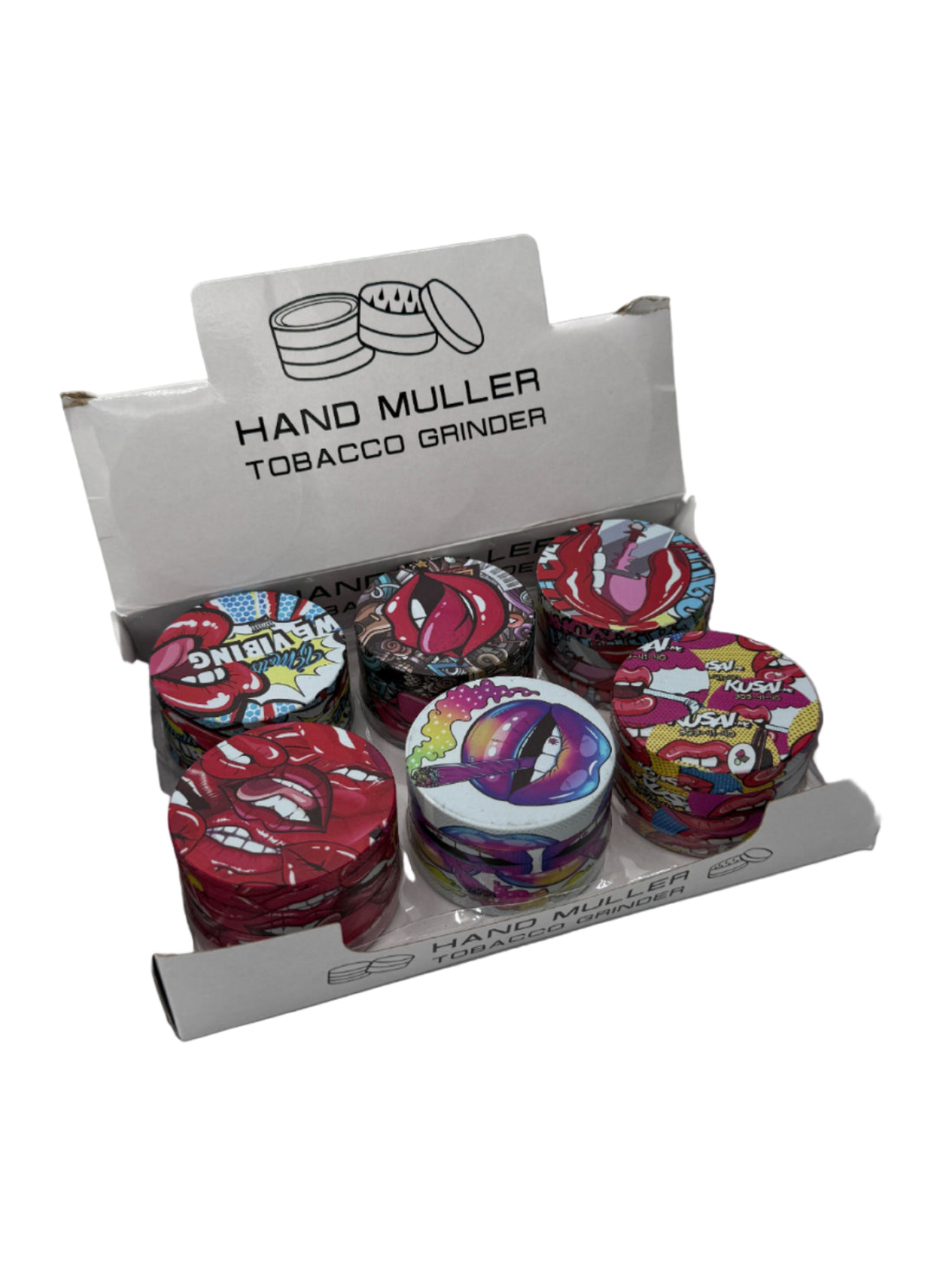 Hand Muller Tobacco Grinder display of 6 grinders 
