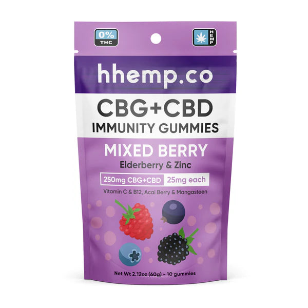 HHEMP Immunity Gummies - Mixed Berry | 250MG | 10 Gummies/Bag | 12 Bag/Box | Premium Hemp Duo Set