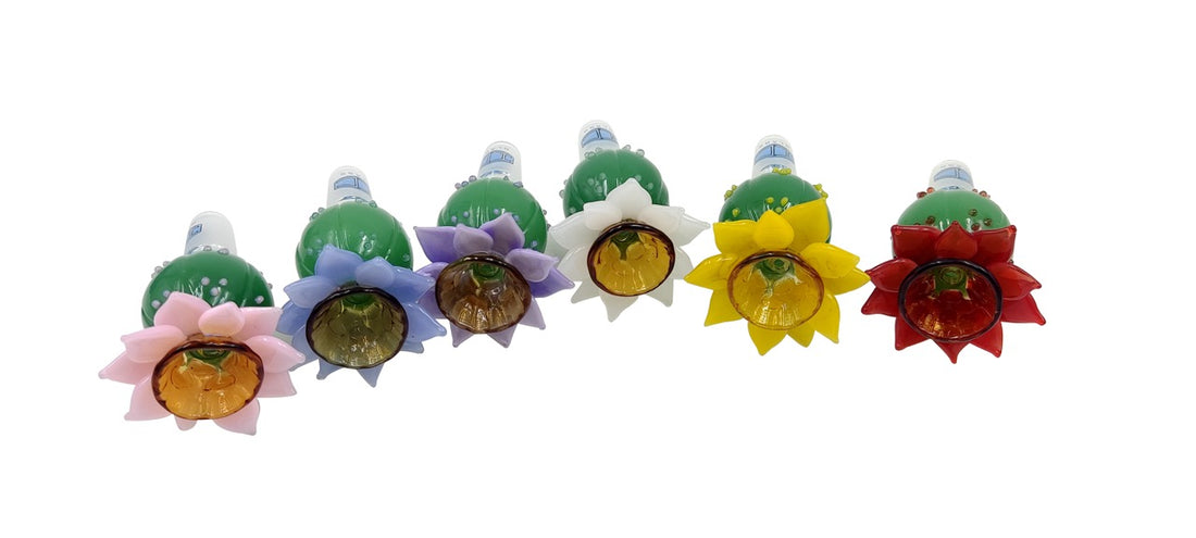 IC Glass Flower Design Bowl Piece | Assorted colors | 14mm | $7.99/pc
