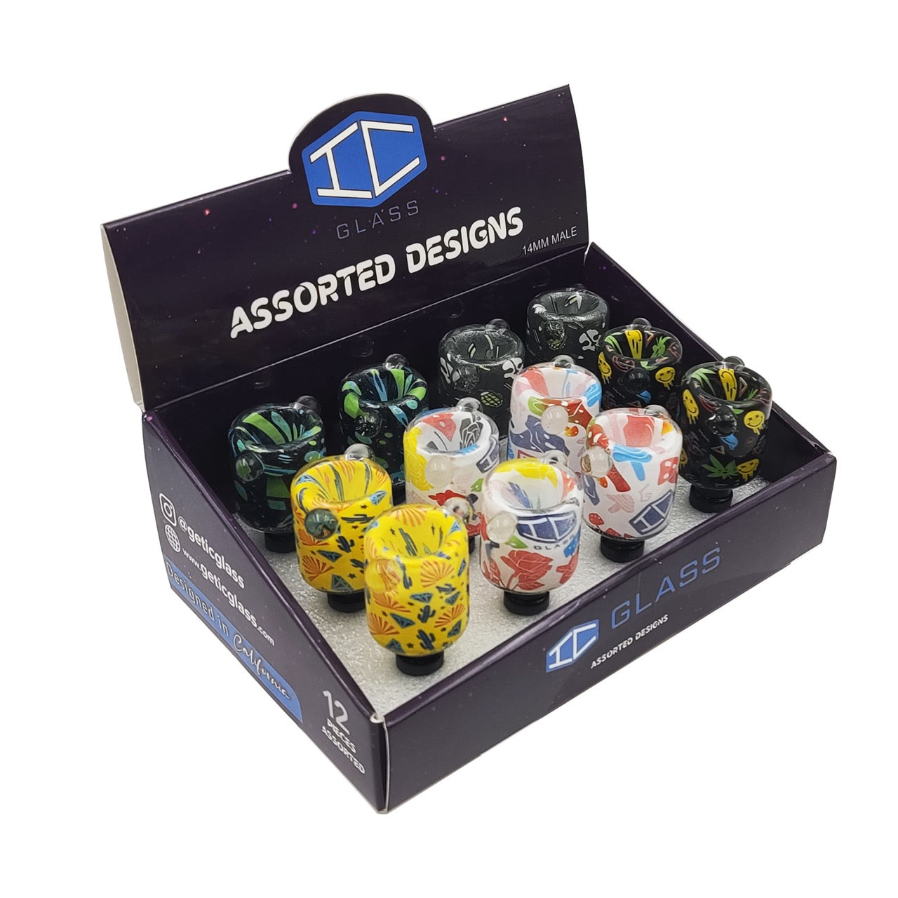IC GLASS - Assorted Designer Bowl Pieces | 14MM Male | 6 Styles |$7.50/pc Main image
