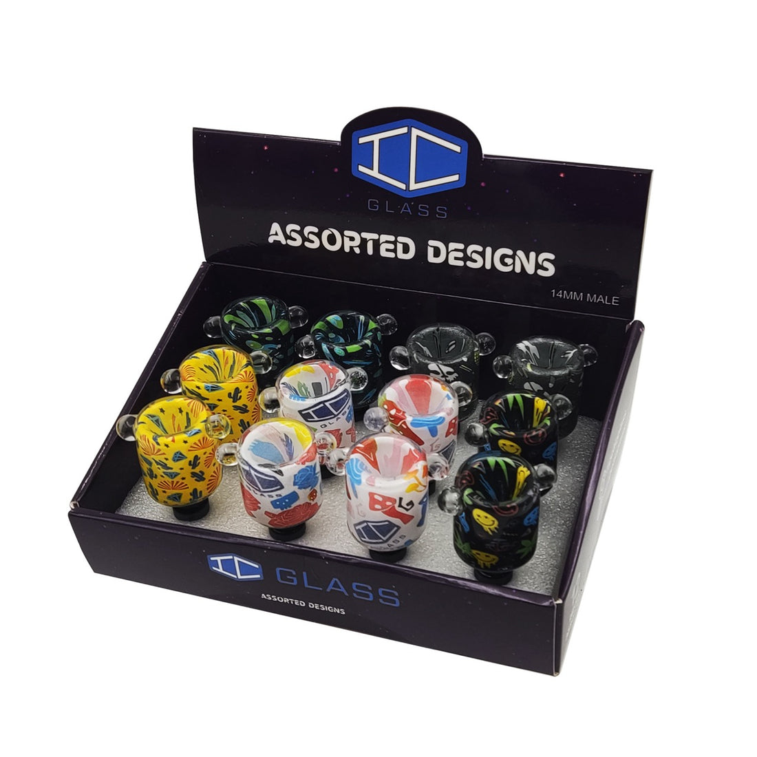 IC GLASS - Assorted Designer Bowl Pieces | 14MM Male | 6 Styles |$7.50/pc