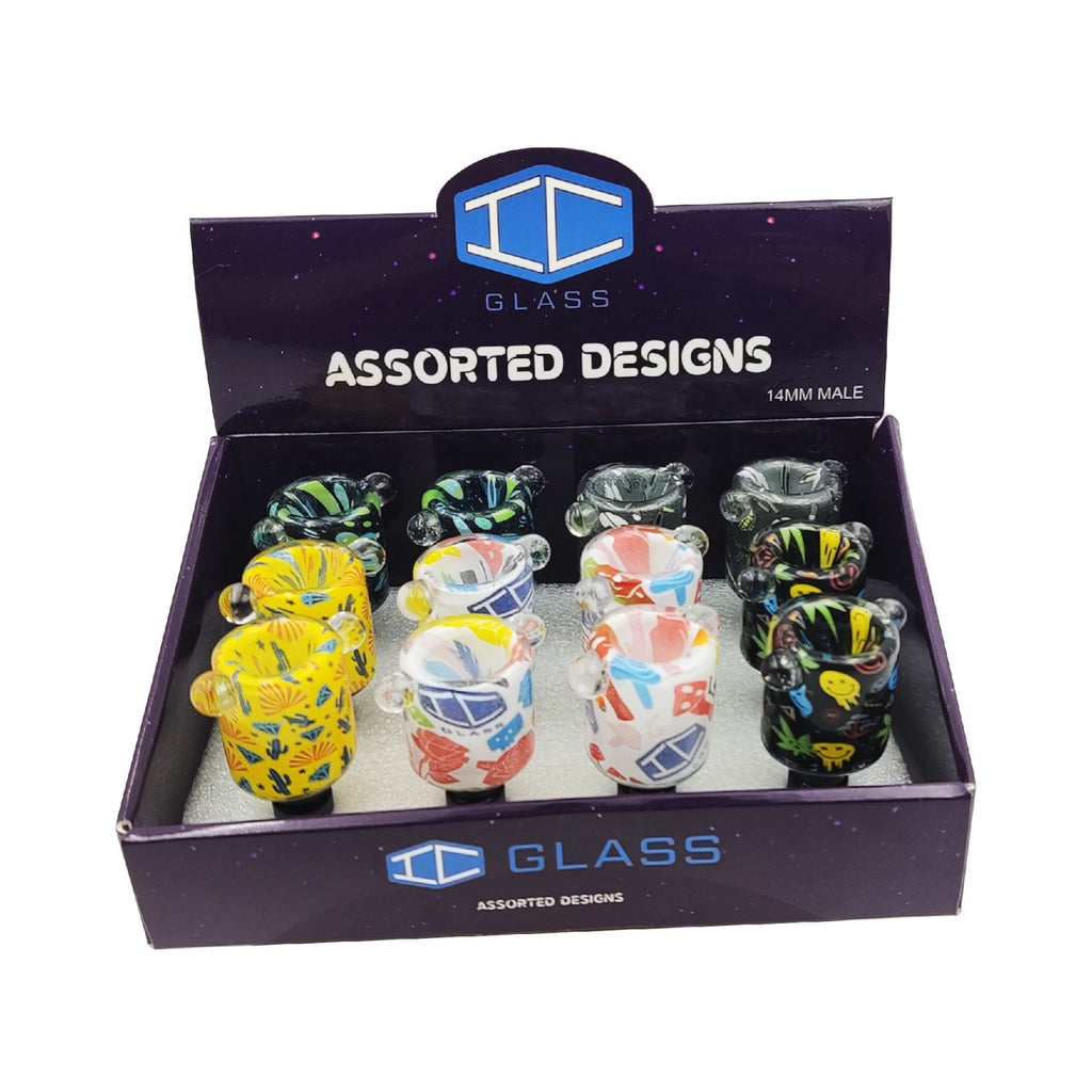 IC GLASS - Assorted Designer Bowl Pieces | 14MM Male | 6 Styles |$7.50/pc