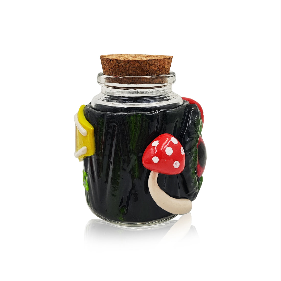 IC GLASS - jar with 3D crafted  Eye ,   Mushrooms and IC Logo comes  with cork cap| ICJ66
