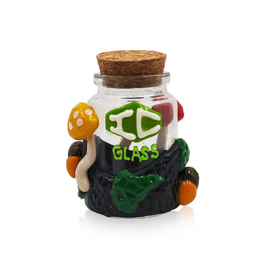IC GLASS - Clear glass  jar with 3D crafted Mushroom and IC Logo comes with cork cap| ICJ70