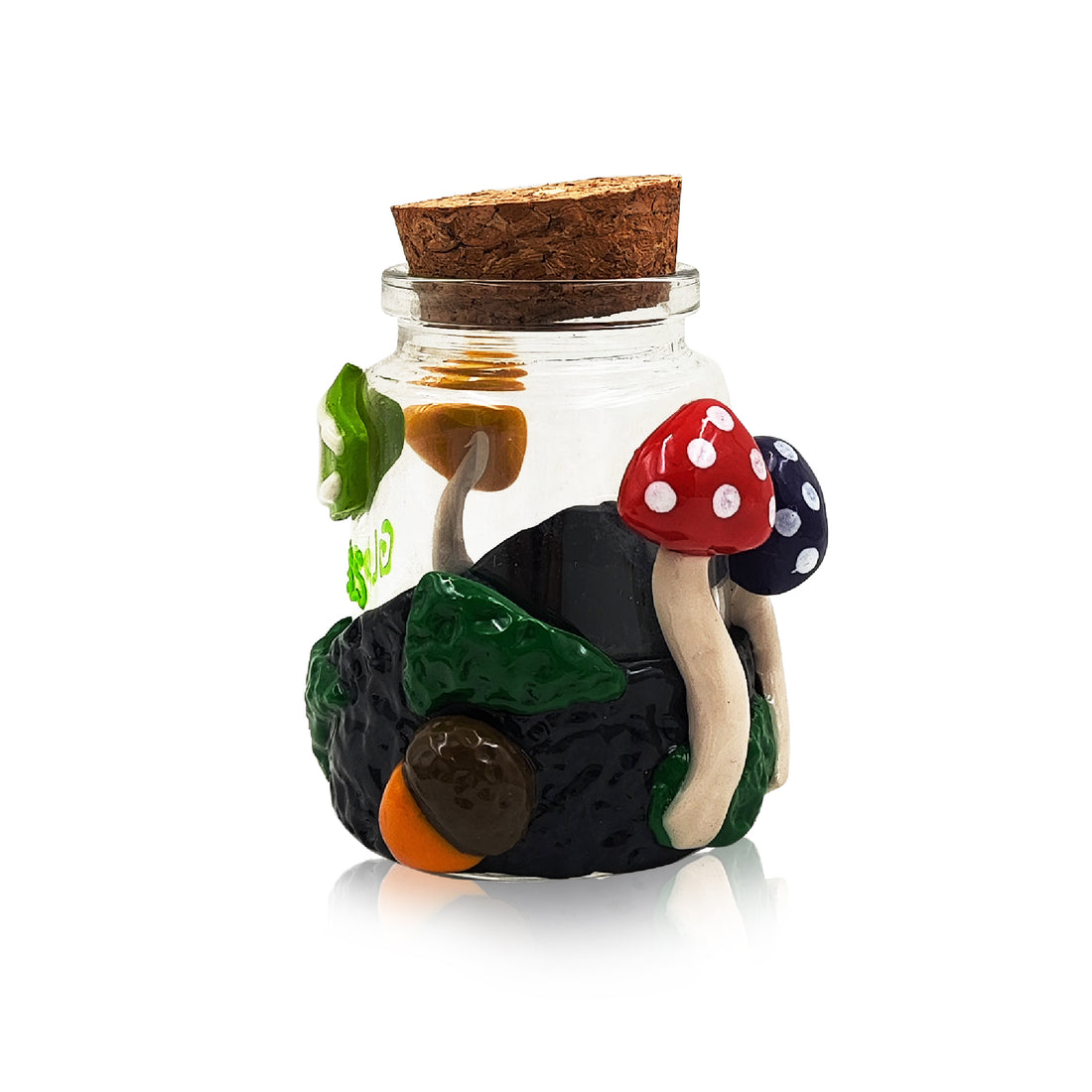 IC GLASS - Clear glass  jar with 3D crafted Mushroom and IC Logo comes with cork cap| ICJ70