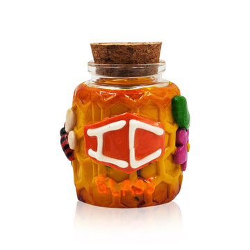 IC GLASS -  Glass jar with 3D crafted flowers , Bee and IC Logo comes with cork cap| ICJ72