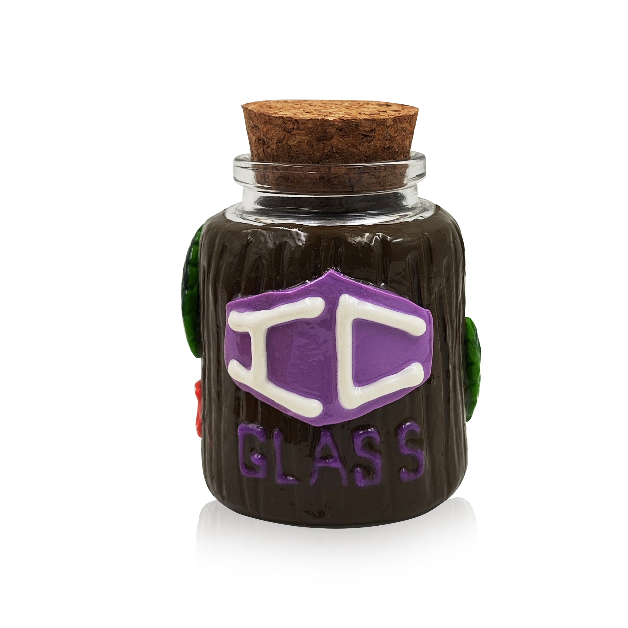 IC GLASS - Glass Jar with 3D crafted 420 , Leaf and IC Logo comes with cork cap| ICJ78 Main image