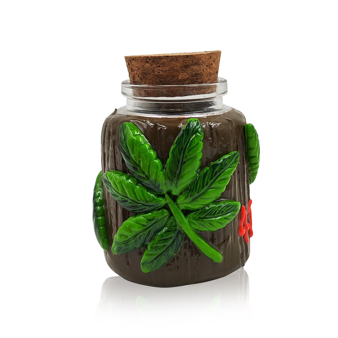 IC GLASS - Glass Jar with 3D crafted 420 , Leaf and IC Logo comes with cork cap| ICJ78