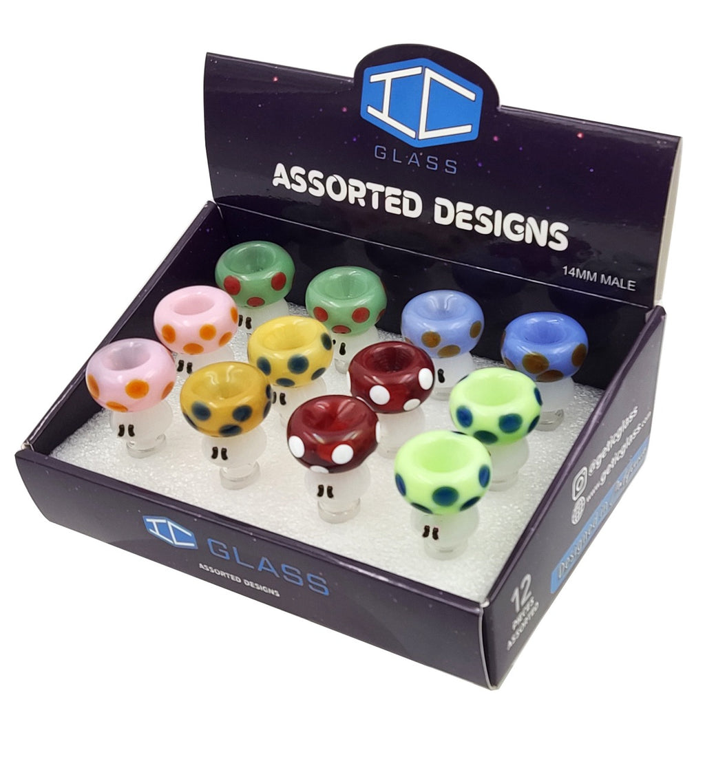 IC GLASS - Mushroom Bowl Pieces | 14MM Male | 6 Styles | 12 pcs/Box | $7.50/pc