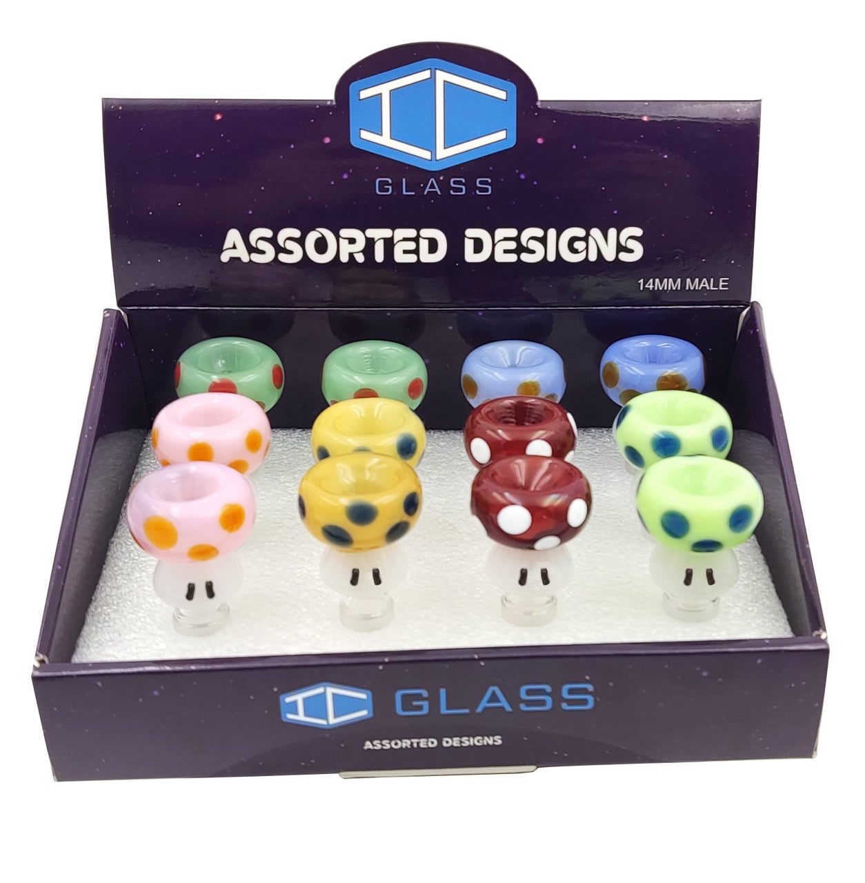 IC GLASS - Mushroom Bowl Pieces | 14MM Male | 6 Styles | 12 pcs/Box | $7.50/pc Main image