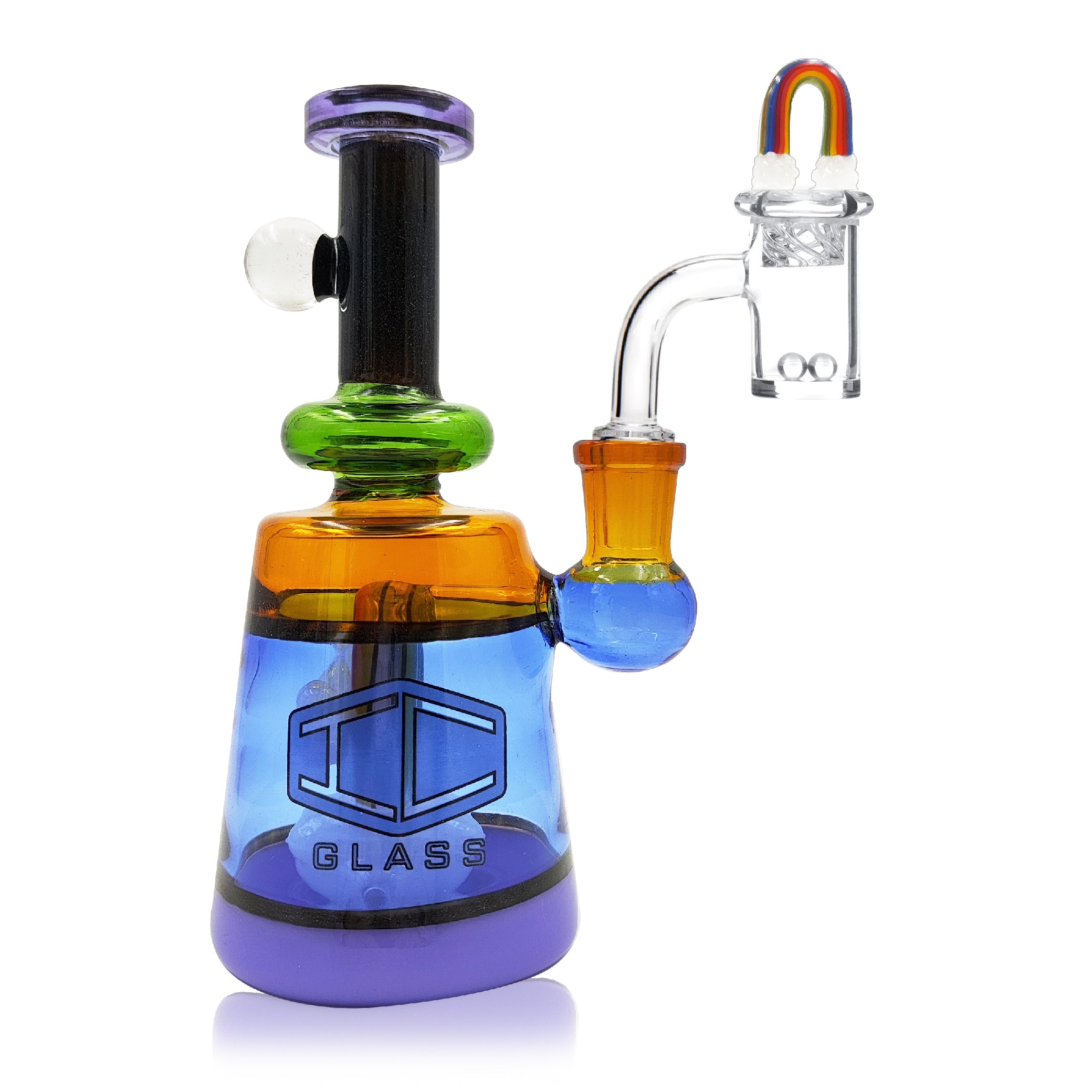 IC Glass- Rainbow Dab Kit | Recycler With Rainbow Carb Cap and Terp ball