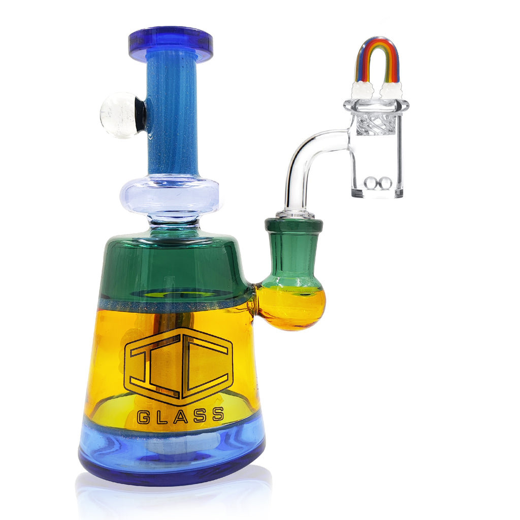 IC Glass- Rainbow Dab Kit | Recycler With Rainbow Carb Cap and Terp ball