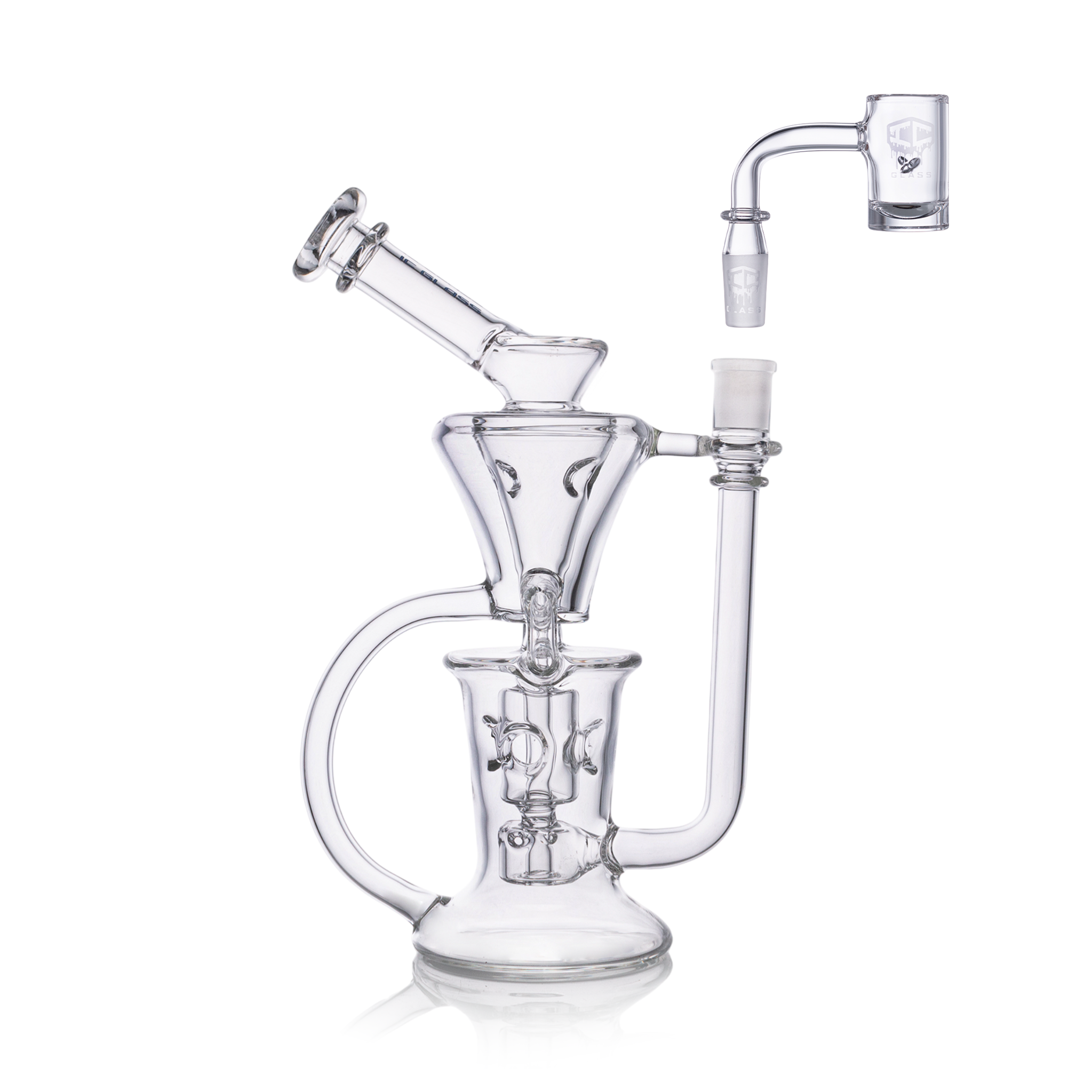 IC GLASS Dual Chamber Recycler with Fab Egg Function 10-inch borosilicate glass recycler dab rig with 14mm spinner banger