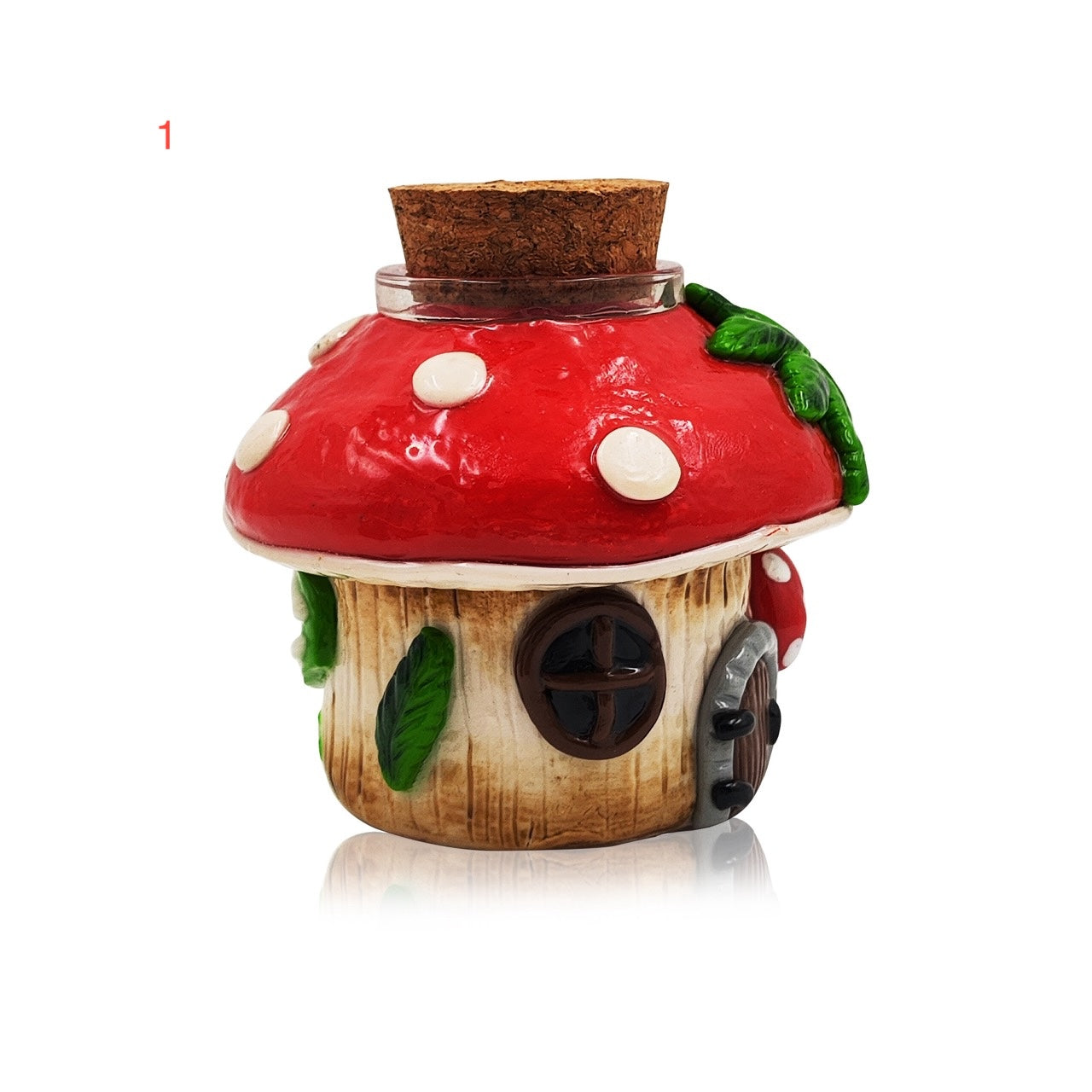 IC GLASS – Glass Jar in House Design with 3D Crafted Mushrooms & IC Logo | Cork Cap Secondary image
