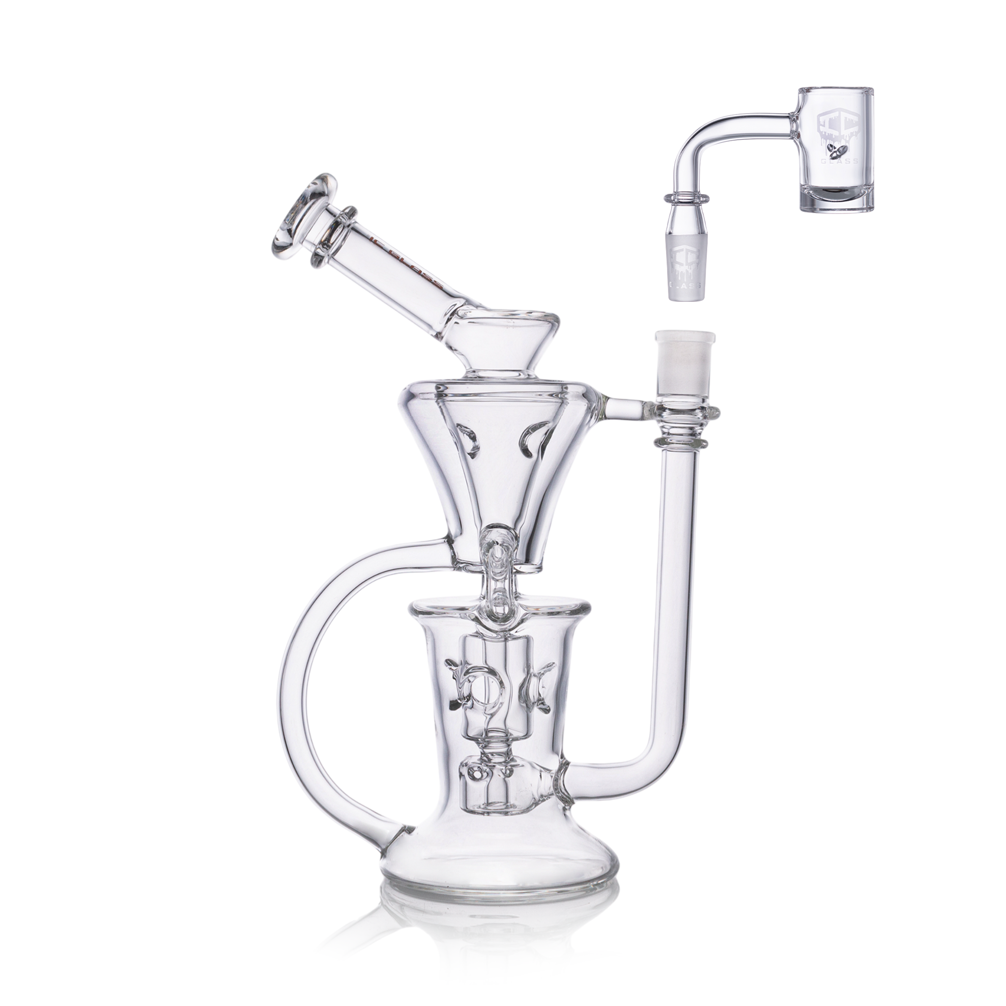 IC GLASS Dual Chamber Recycler with Fab Egg Function 10-inch borosilicate glass recycler dab rig with 14mm spinner banger side view