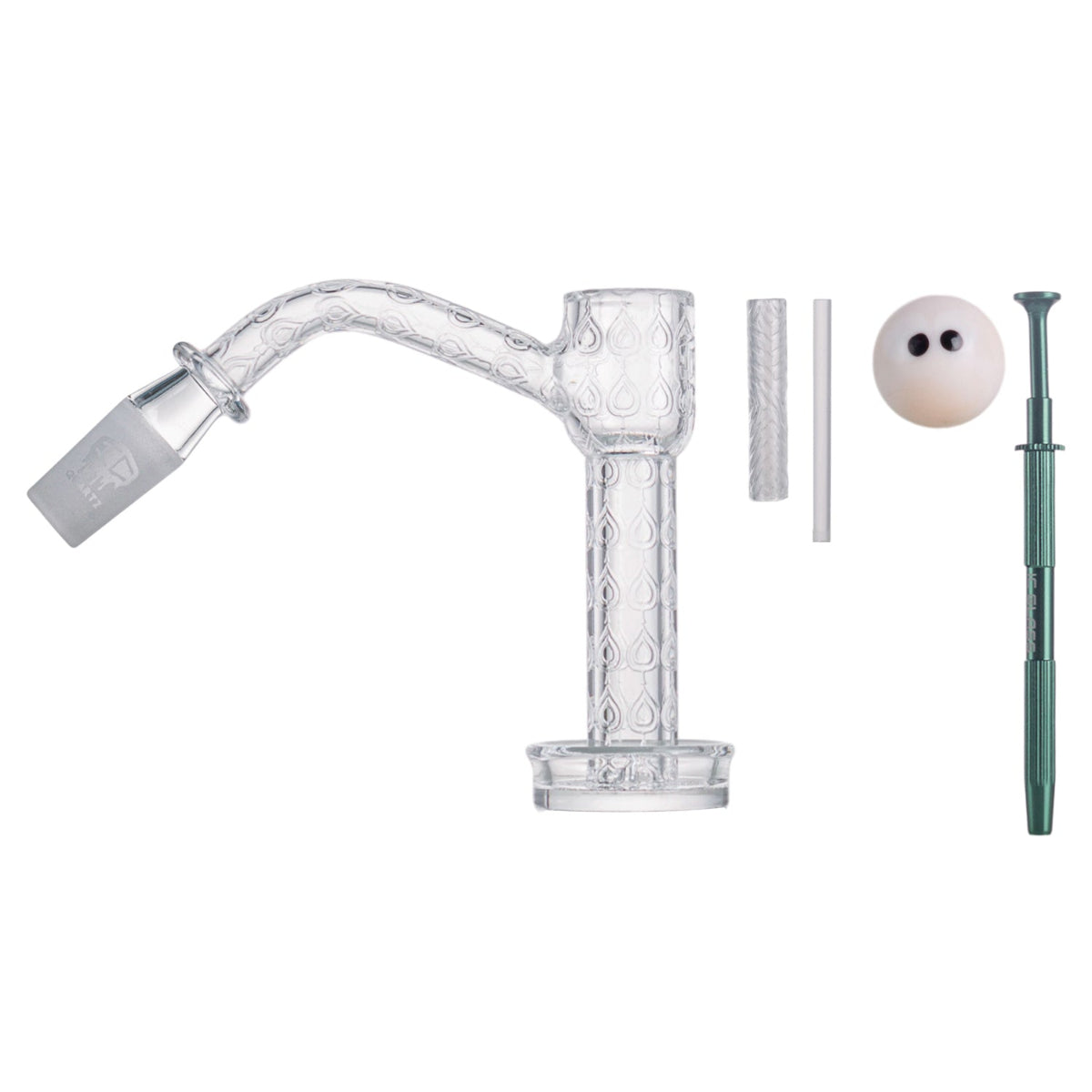 IC Glass NIRVANA dab nail with colored accents and terp ball grabber