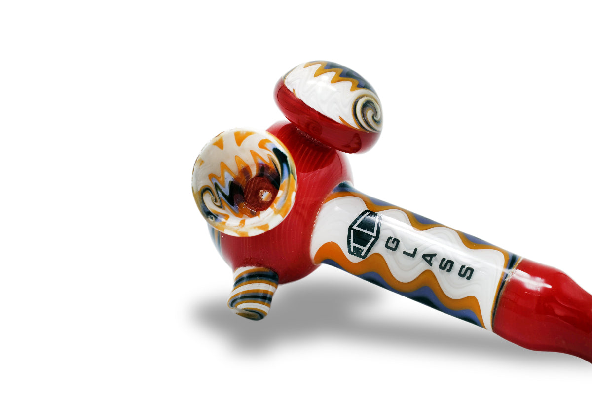 IC Glass Wig Wag Design Hand Pipe Red