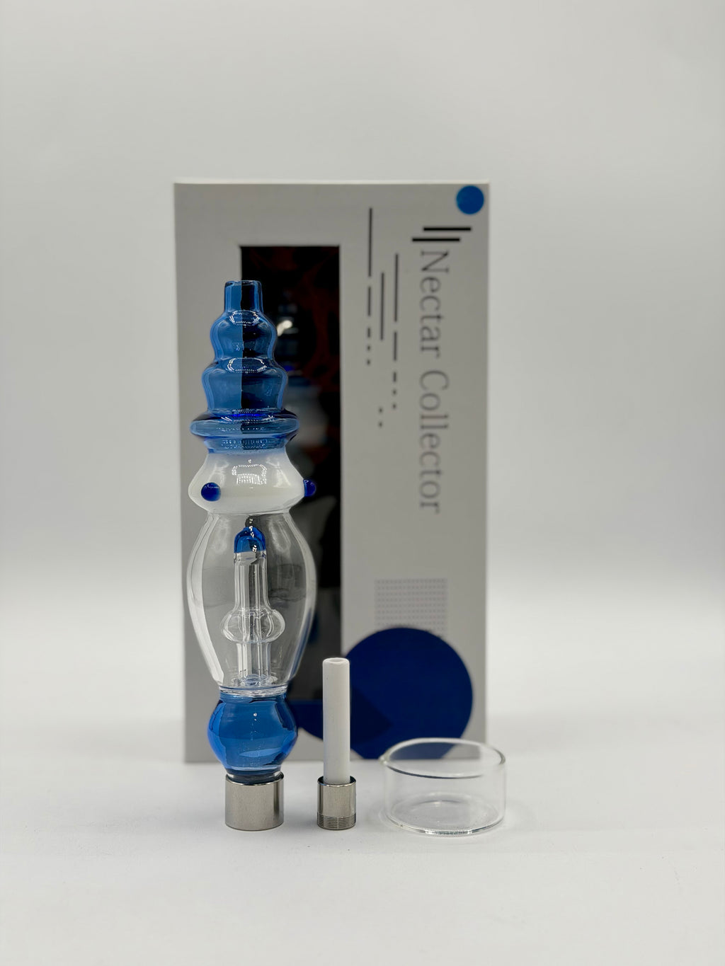 Nectar Collector - Curved Glass Nectar Collector with Screw-On Ceramic Tip & Dish Bowl | Single Unit