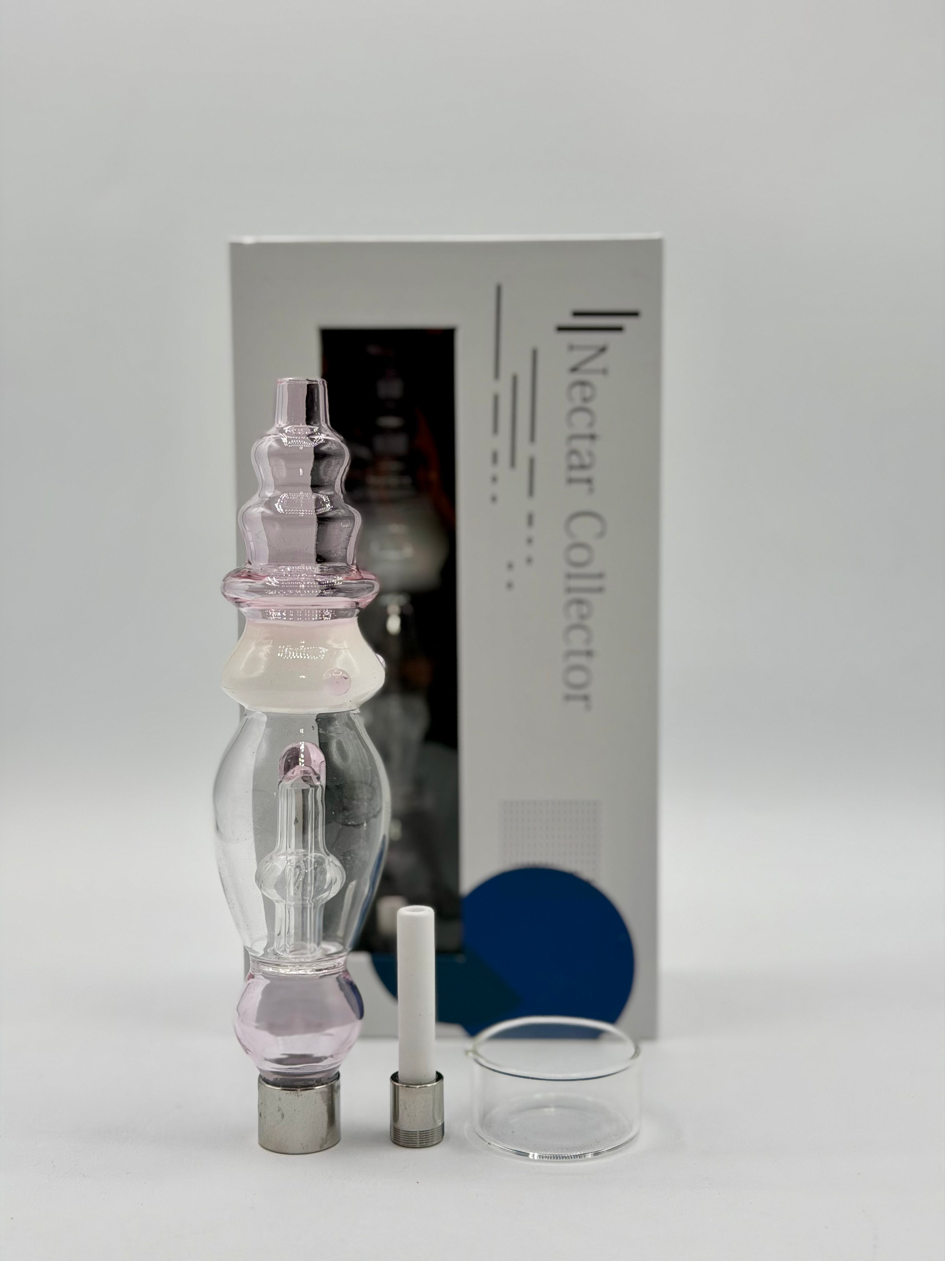 Nectar Collector - Curved Glass Nectar Collector with Screw-On Ceramic Tip & Dish Bowl | Single Unit