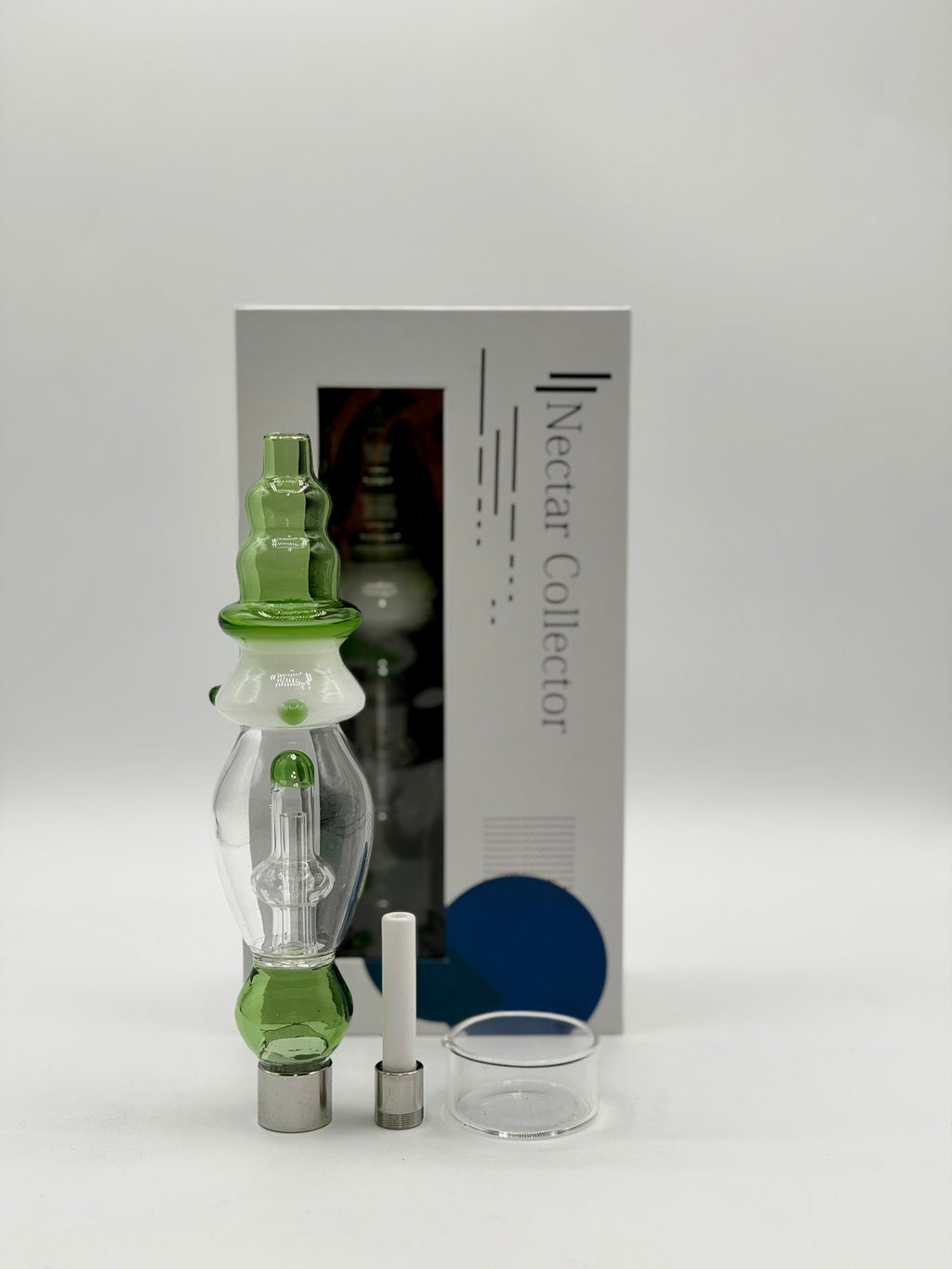 Nectar Collector - Curved Glass Nectar Collector with Screw-On Ceramic Tip & Dish Bowl | Single Unit
