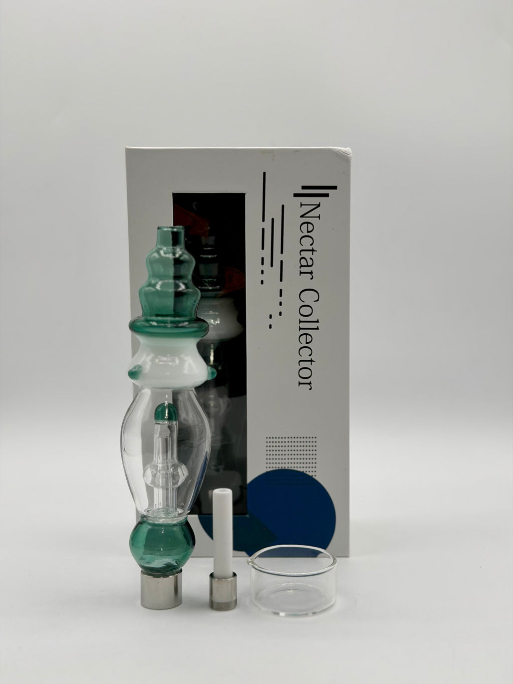 Nectar Collector - Curved Glass Nectar Collector with Screw-On Ceramic Tip & Dish Bowl | Single Unit