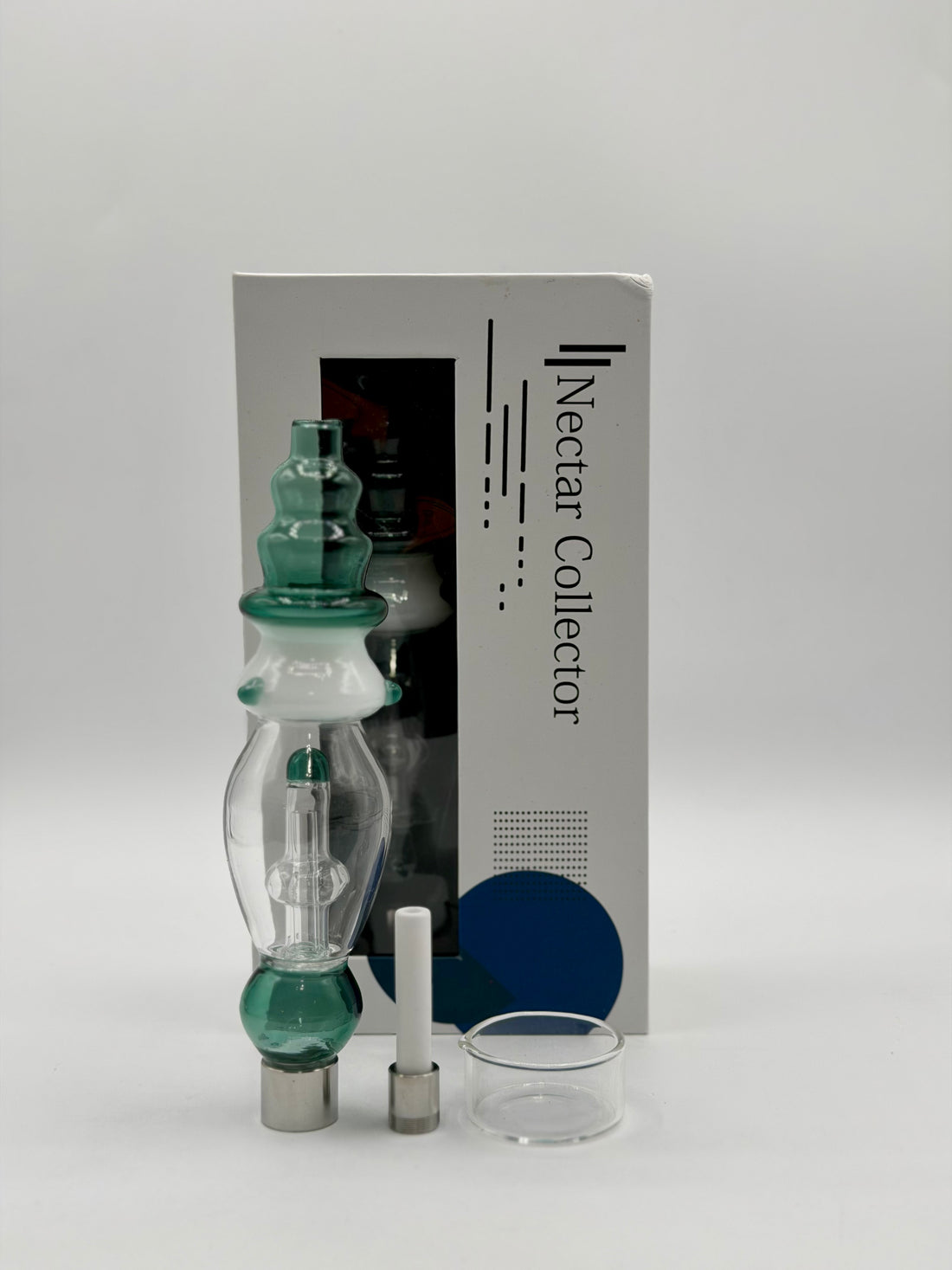 Nectar Collector - Curved Glass Nectar Collector with Screw-On Ceramic Tip & Dish Bowl | Single Unit