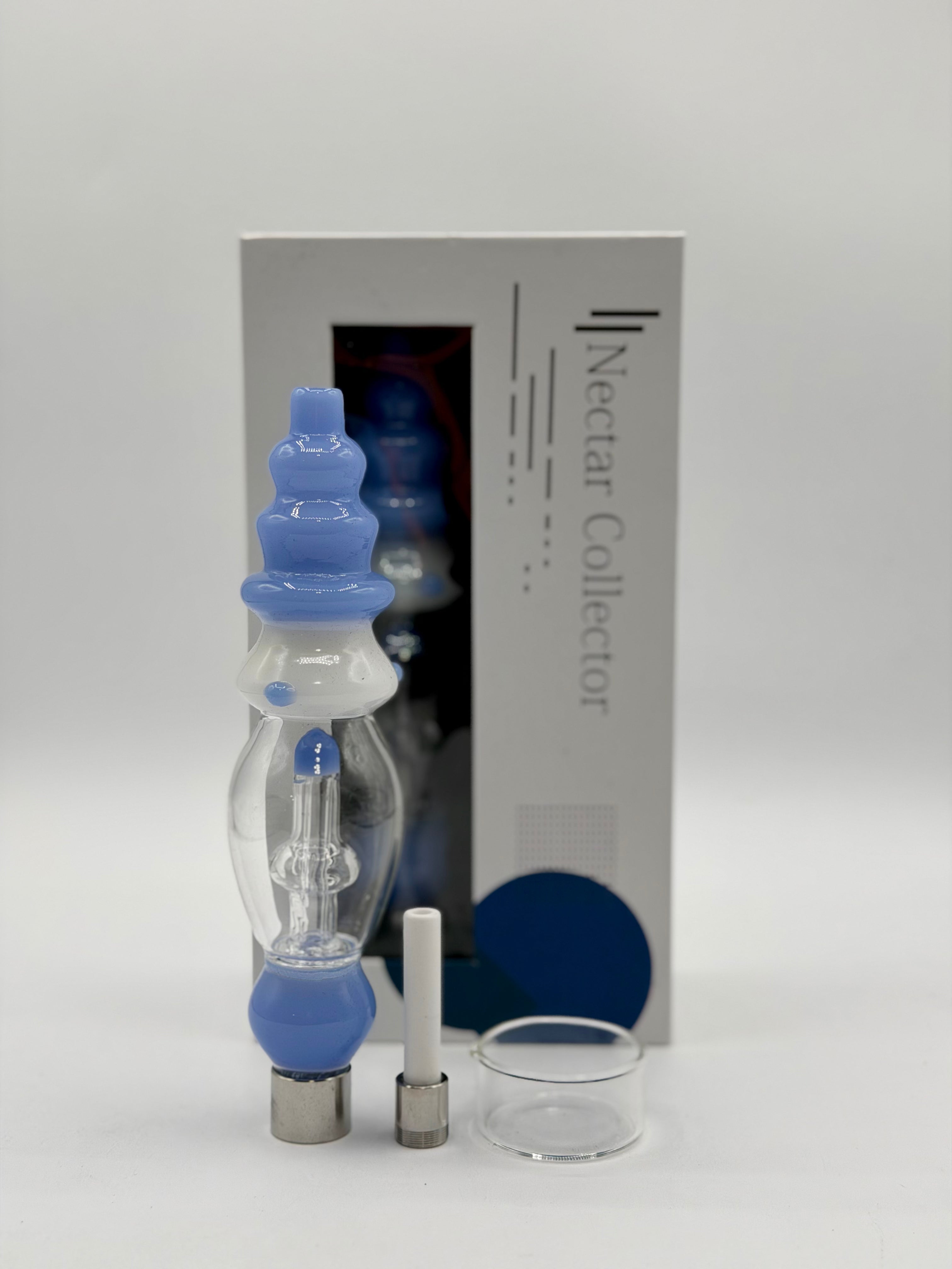 Nectar Collector - Curved Glass Nectar Collector with Screw-On Ceramic Tip & Dish Bowl | Single Unit