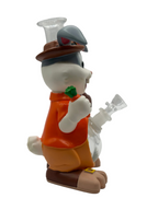 Animated character figurine holding a carrot with a white background