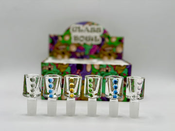Glass Bowl Piece – Clear Bowl w/ Color Dots | 9pc Box