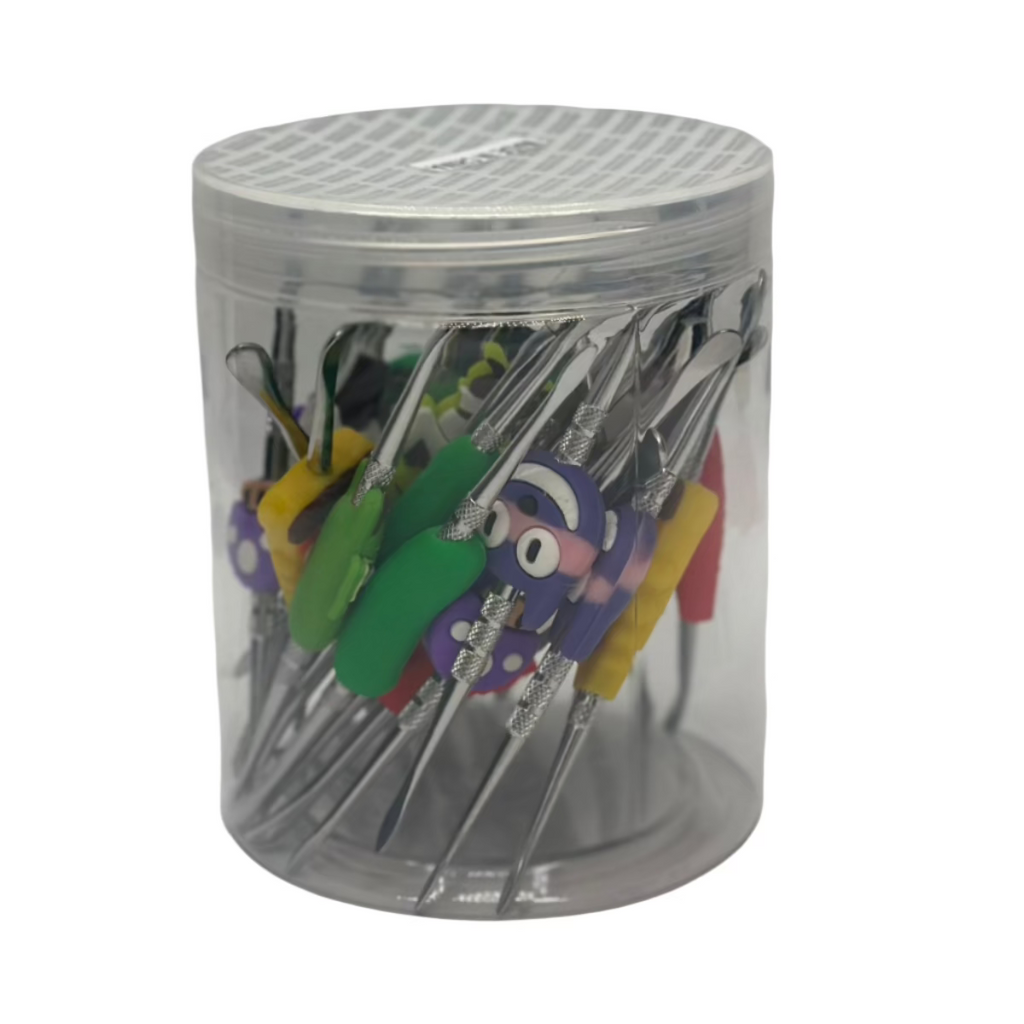 Jar of 50 silicone cartoon metal dab tools