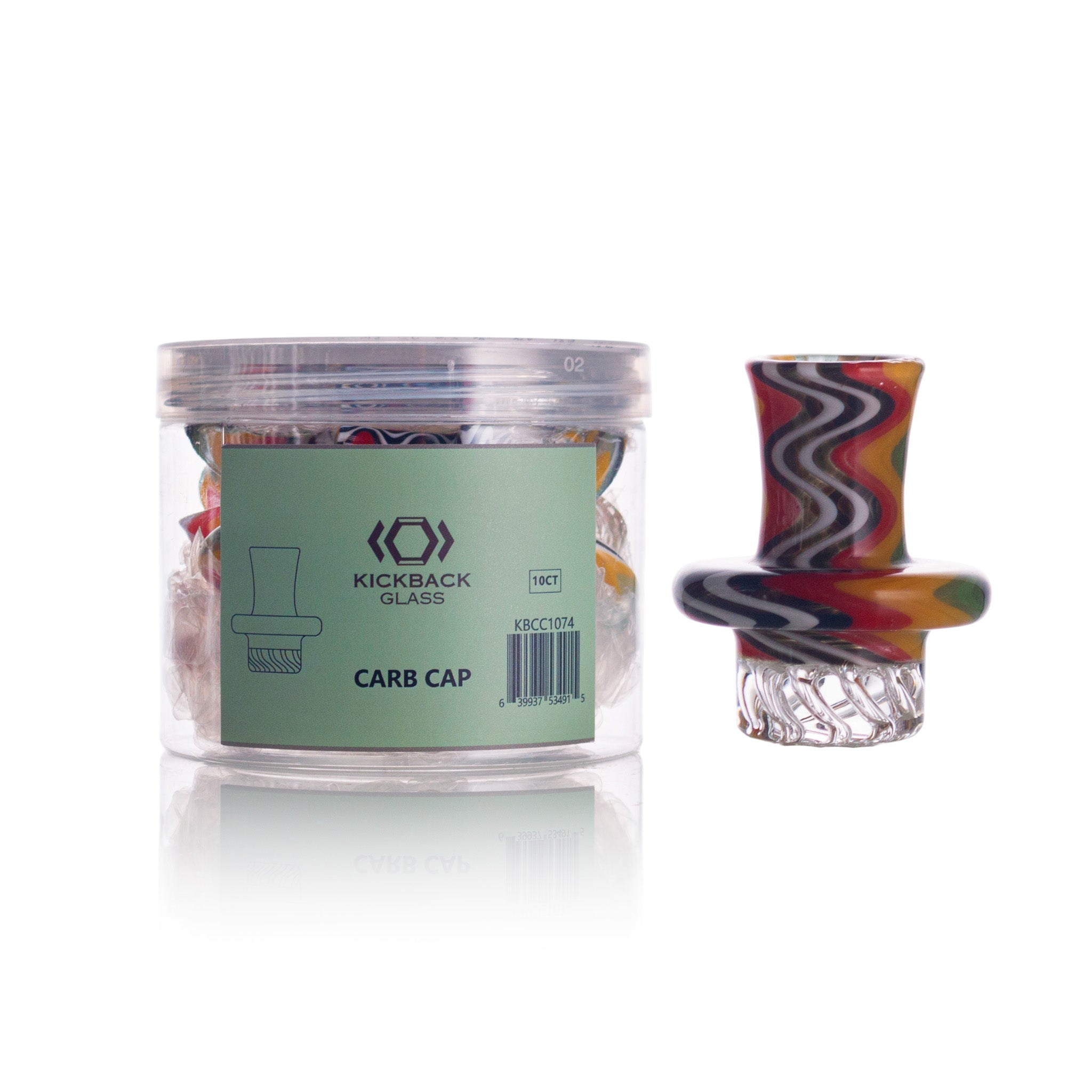 KICKBACK GLASS - Wig wag design spinner carb caps| Mix colors | 10units/Jar |JAR