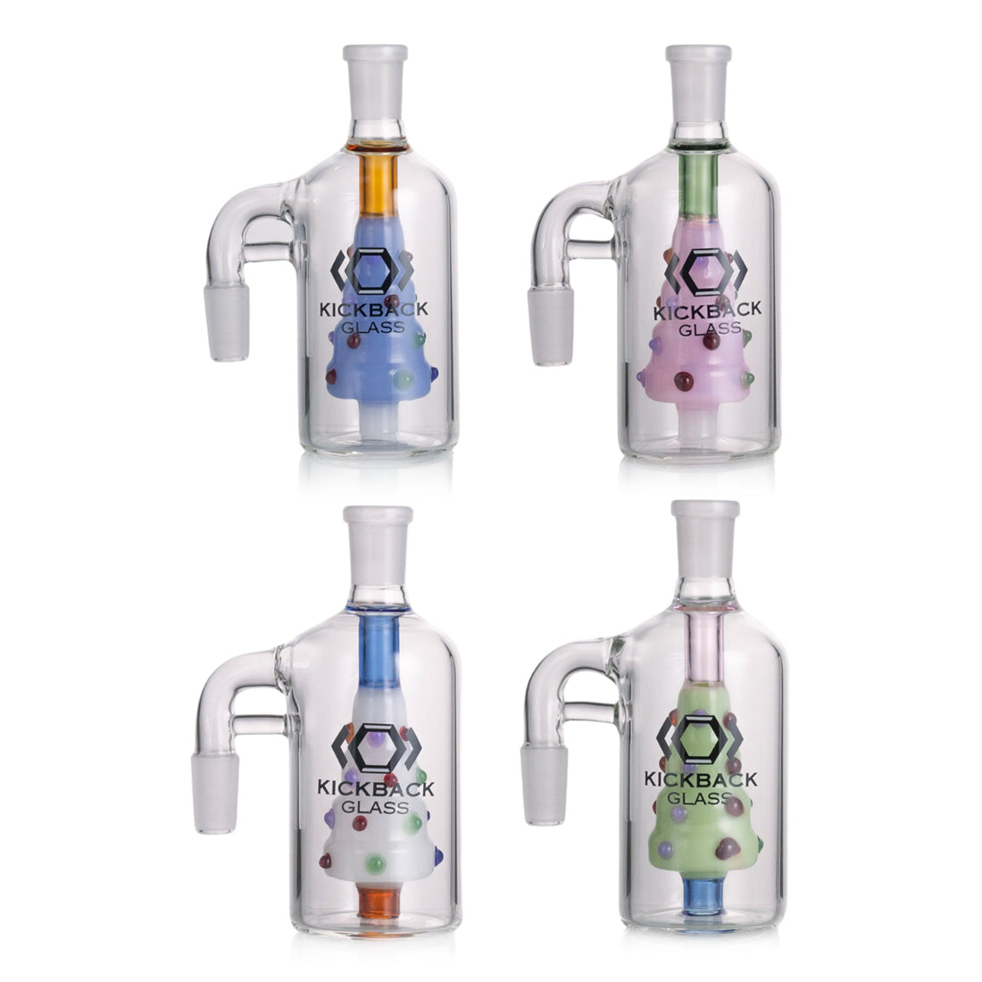 Kickback Glass 14mm 90-Degree Ash Catcher with Xmas Tree Perc - Wholesale