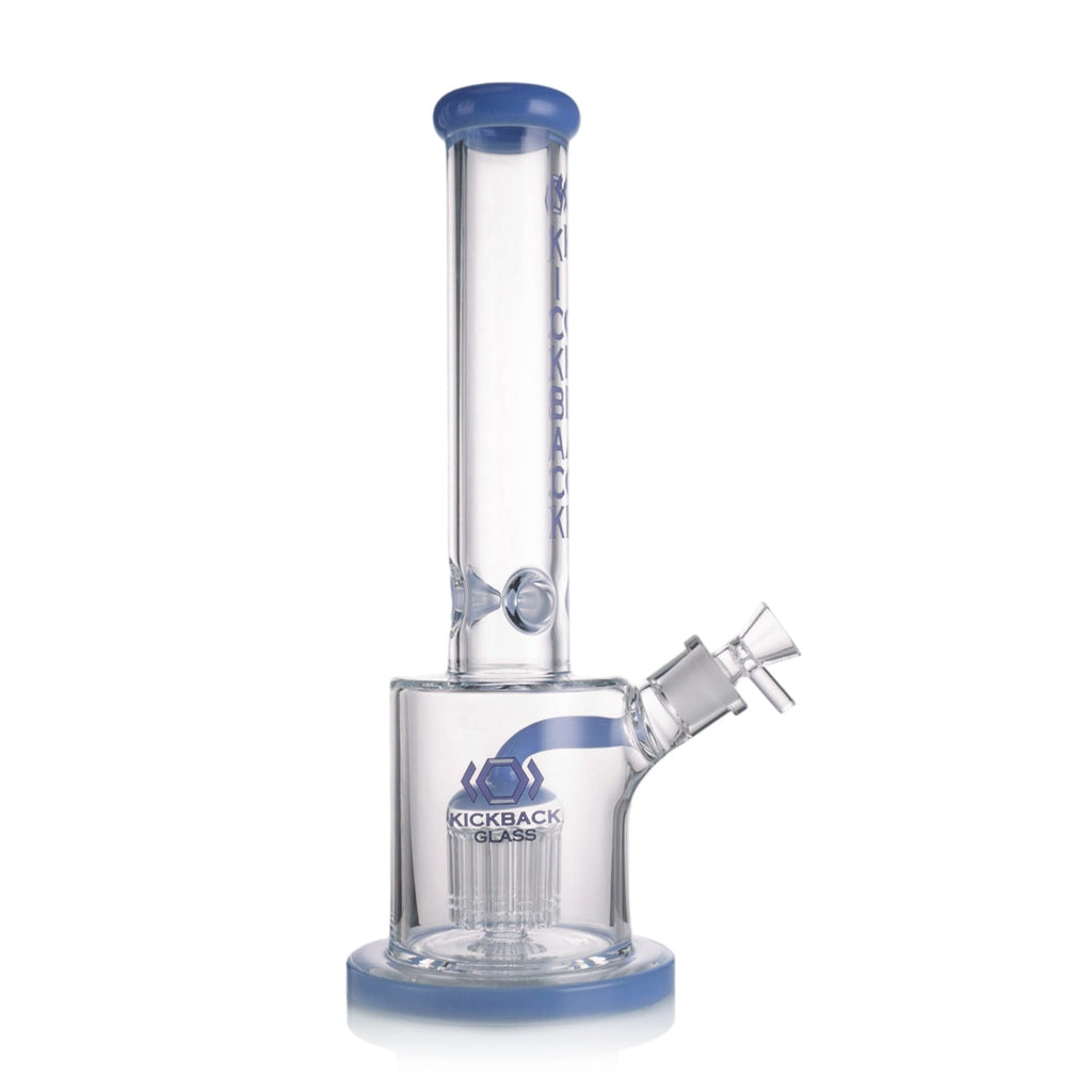Kickback Glass straight shooter bong with tree arm percolator and 18mm Kickback Glass 15 Inch Straight Tube Bong, Tree Arm Perc, 18MM Bowl