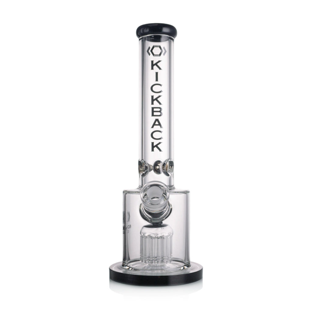  Kickback Glass straight shooter bong with tree arm percolator and 18mm bowl, 15 inches tall in black