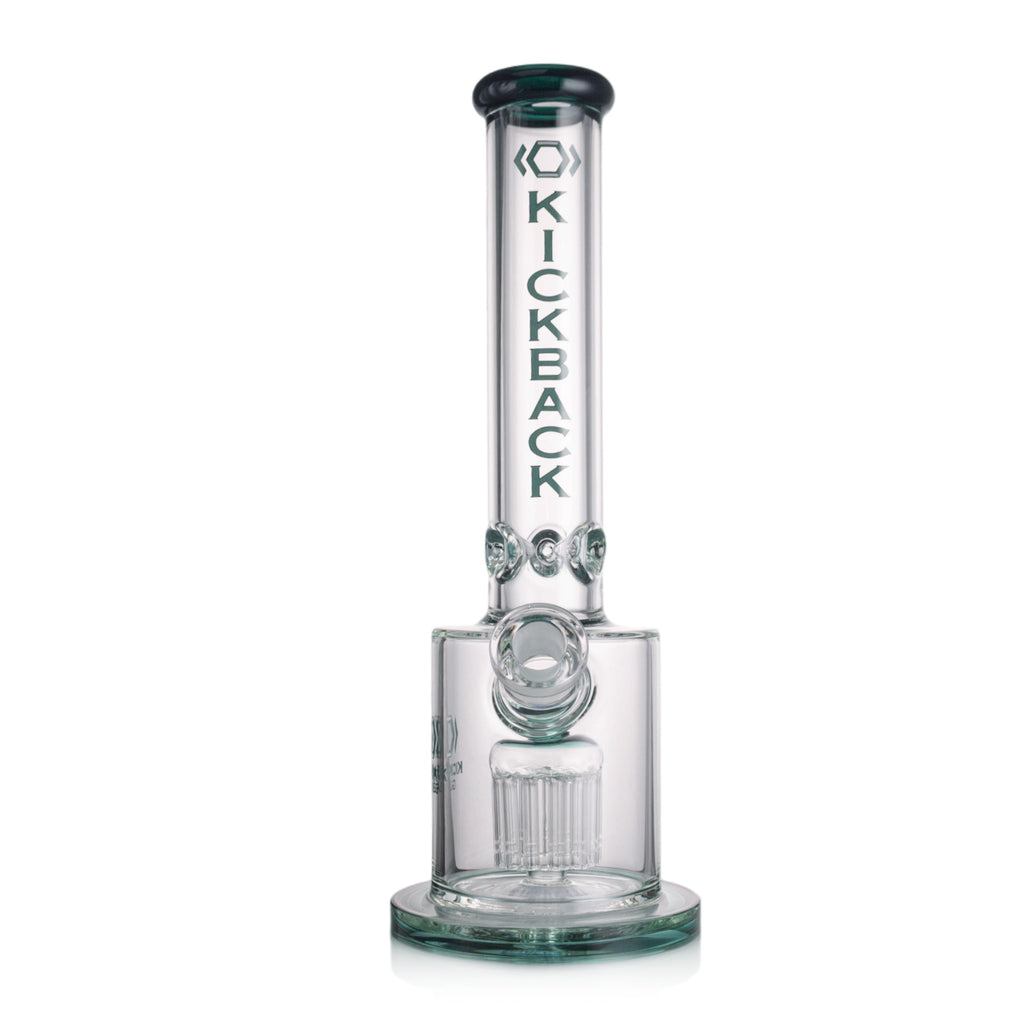  Kickback Glass straight shooter bong with tree arm percolator and 18mm bowl, 15 inches tall in green