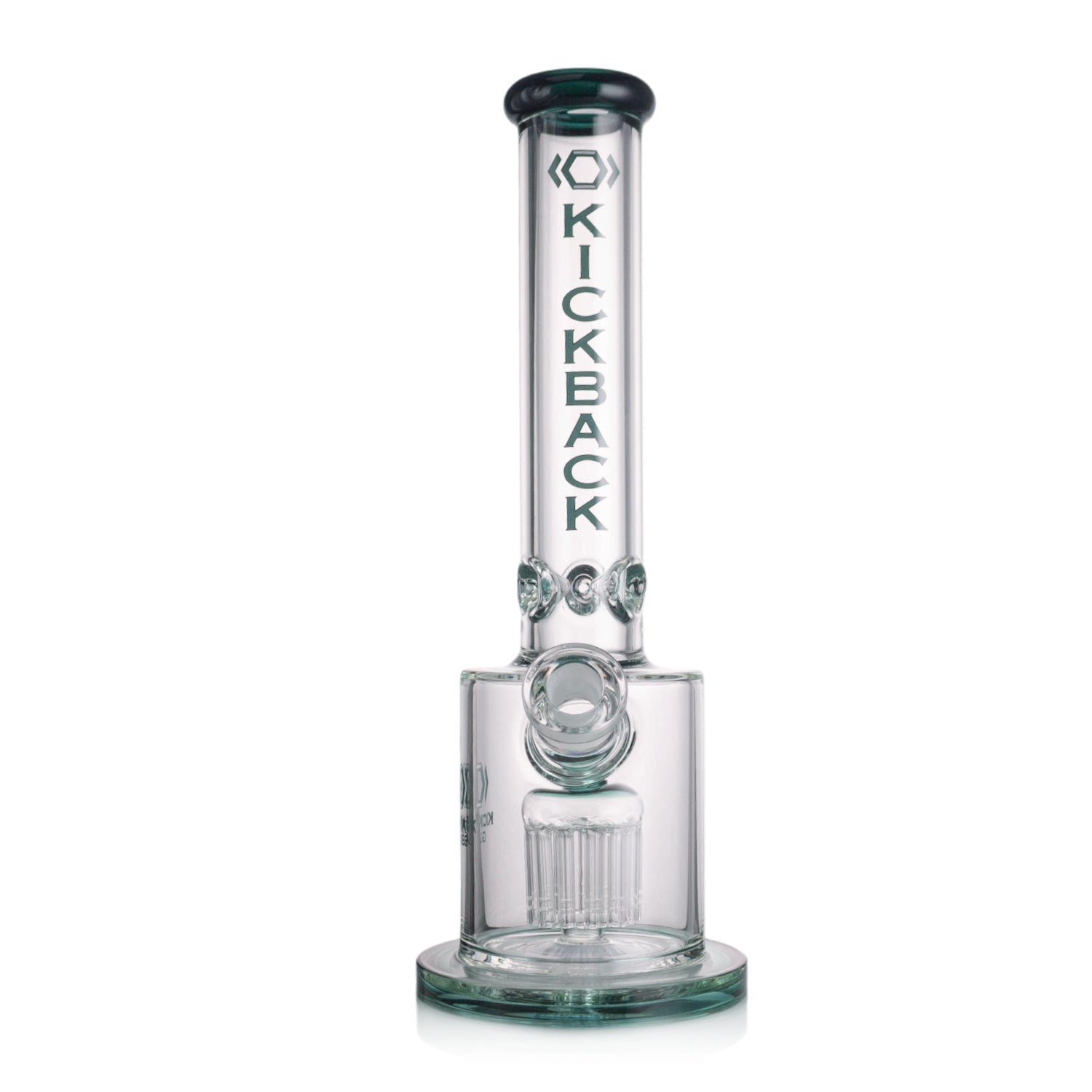  Kickback Glass straight shooter bong with tree arm percolator and 18mm bowl, 15 inches tall in green